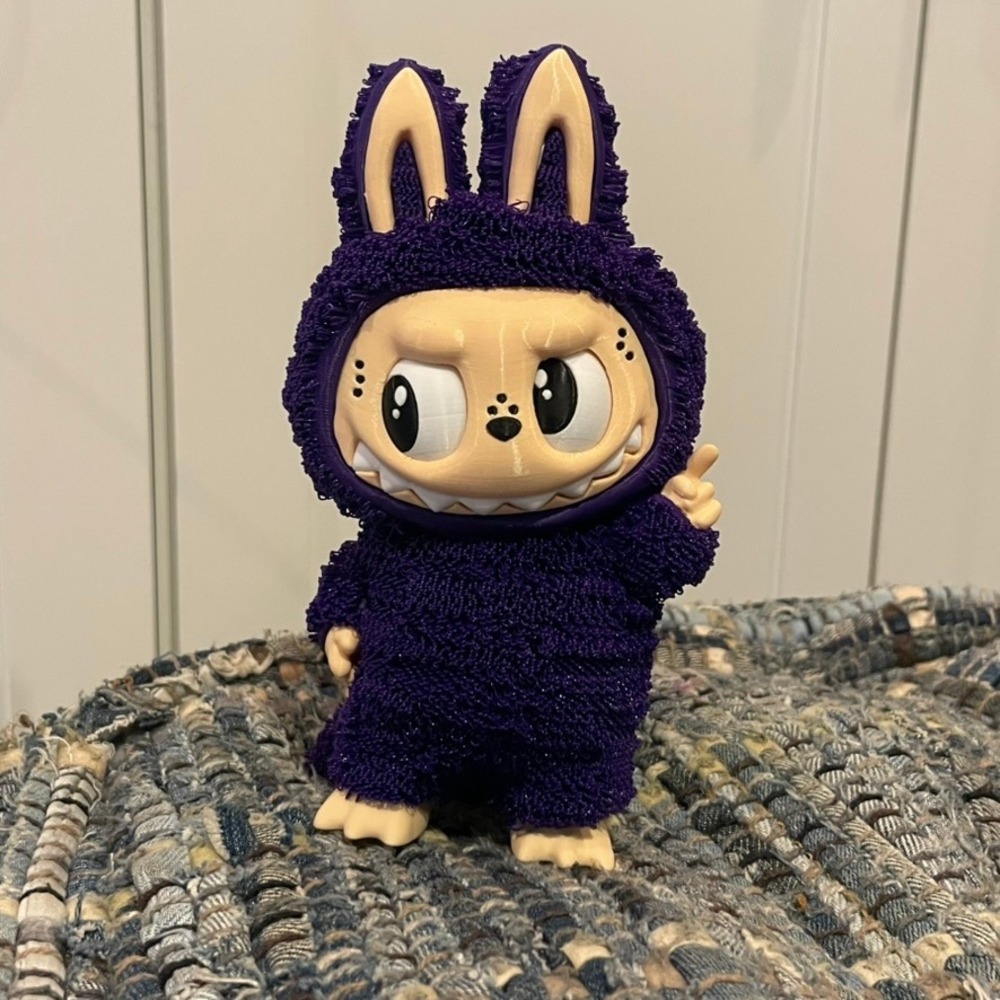 3D Printed Labubu Monster Art Toy Kids Purple Bunny Suit Dinosaur Tail Figure